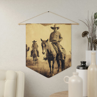 Rustic cowboy-themed wall decor with antique photo
