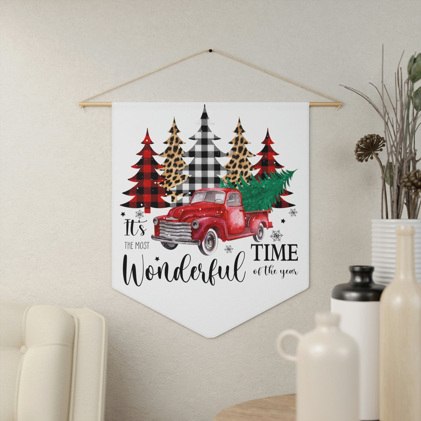 Nostalgic Christmas tree and farm truck pennant
