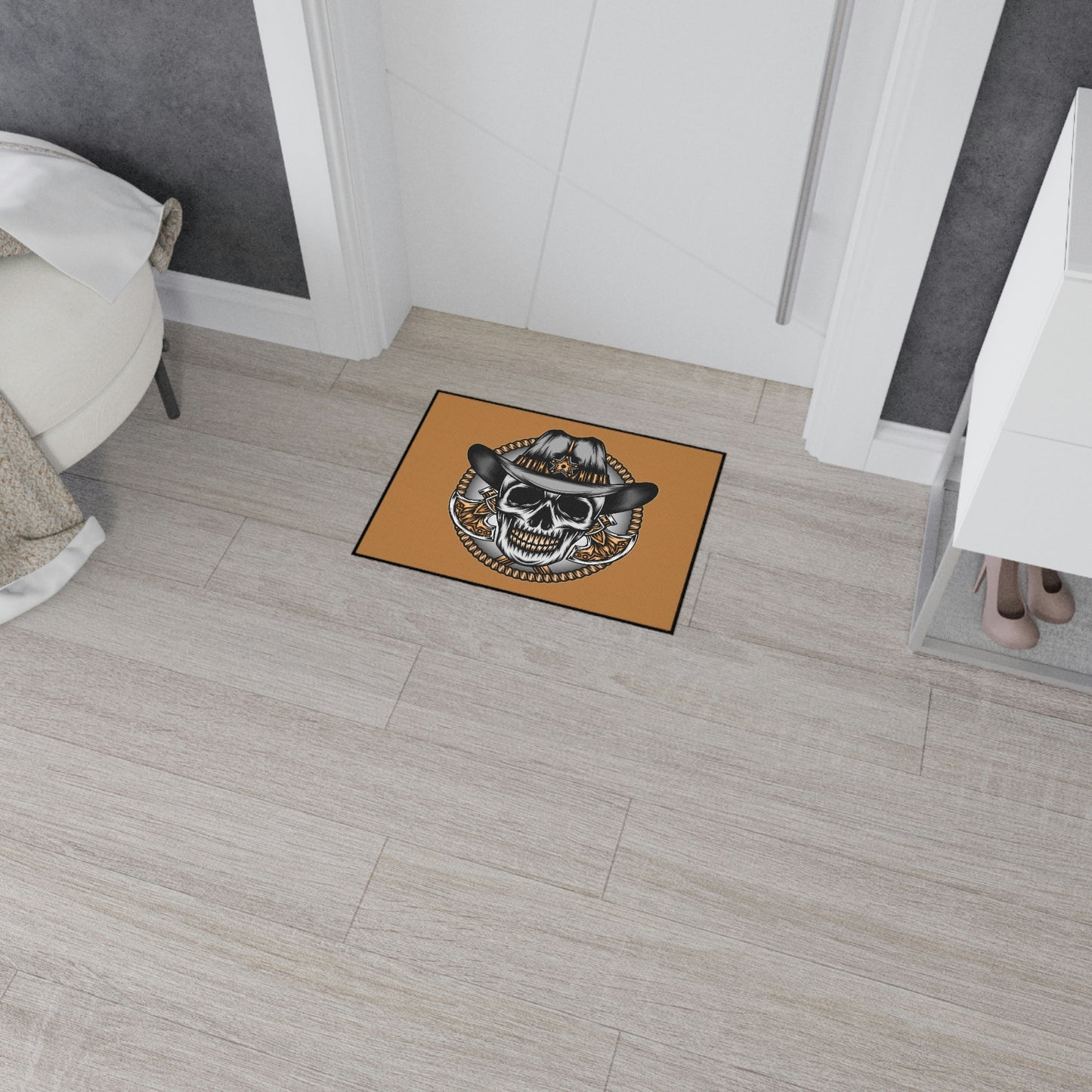 Durable "Skull Cowboy" doormat, embodying western strength and style.