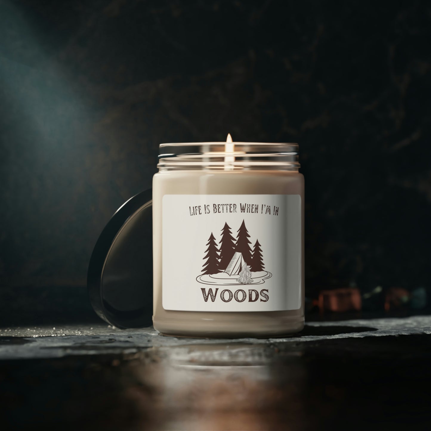 Camping-themed candle for nature lovers, 9oz glass jar
