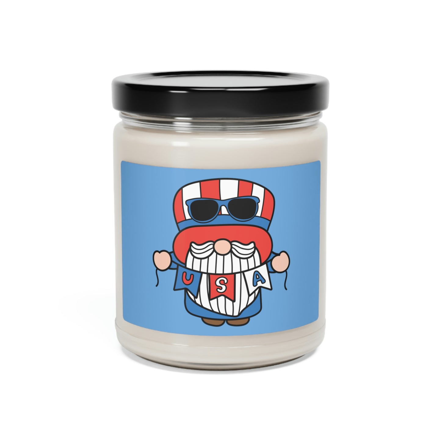 American flag gnome candle in red, white, and blue
