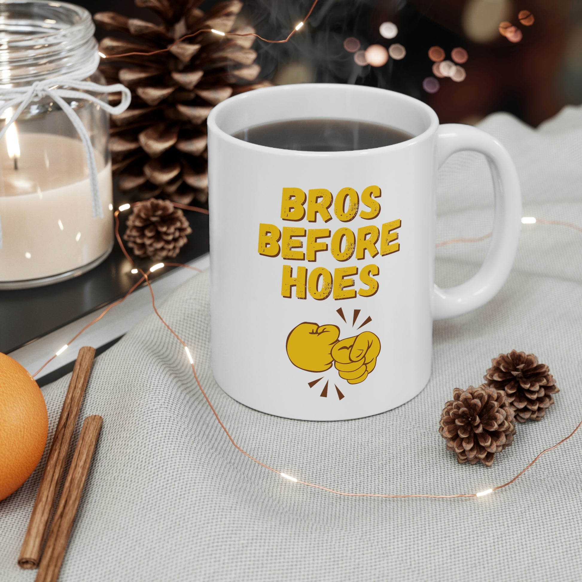 Bros before hoes knuckle fist coffee cup
