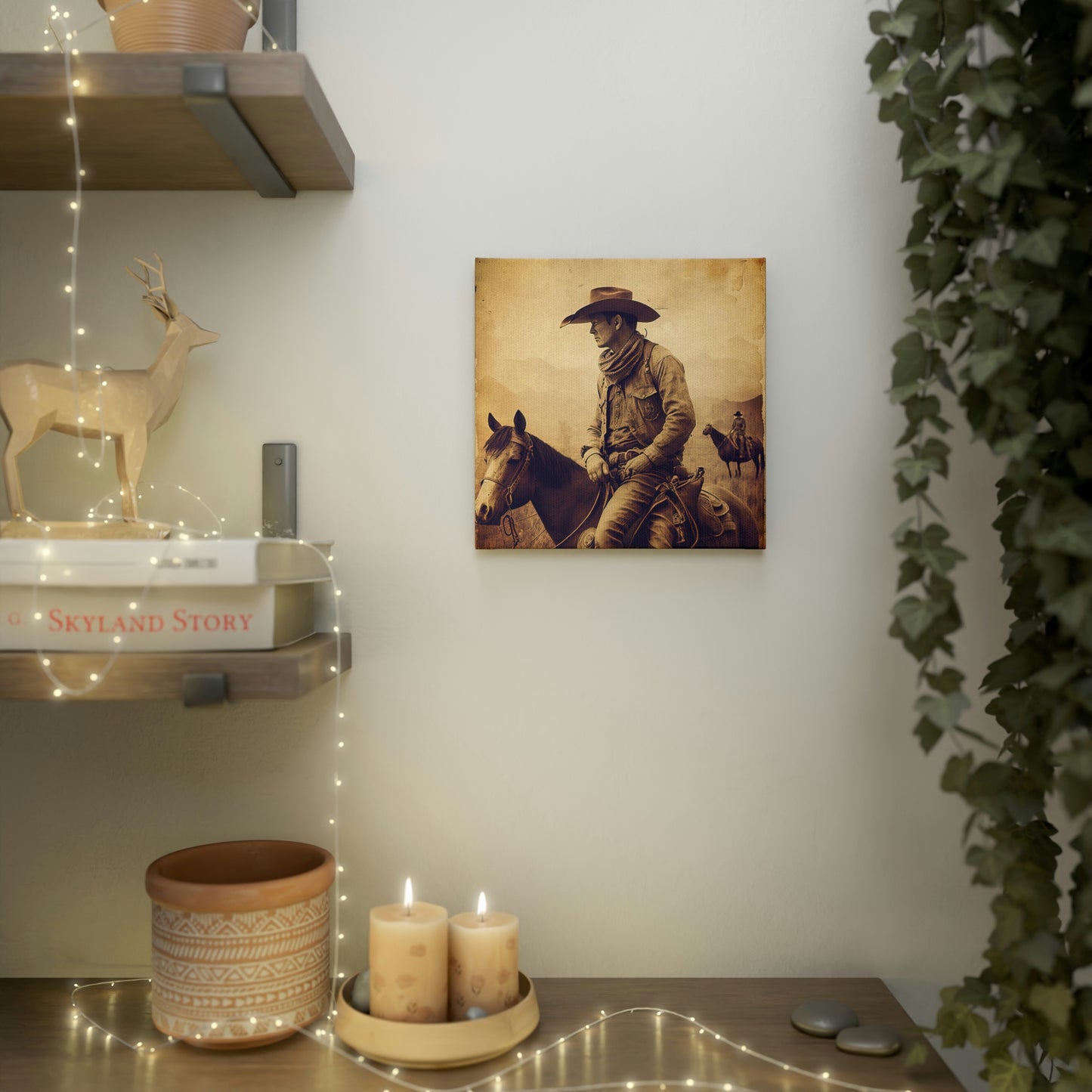 Cowboy on a horse canvas for western decor
