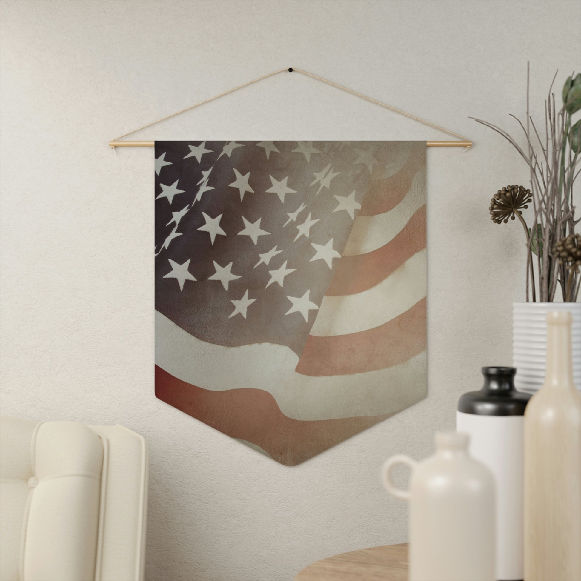 Vintage-style American flag home decor pennant
