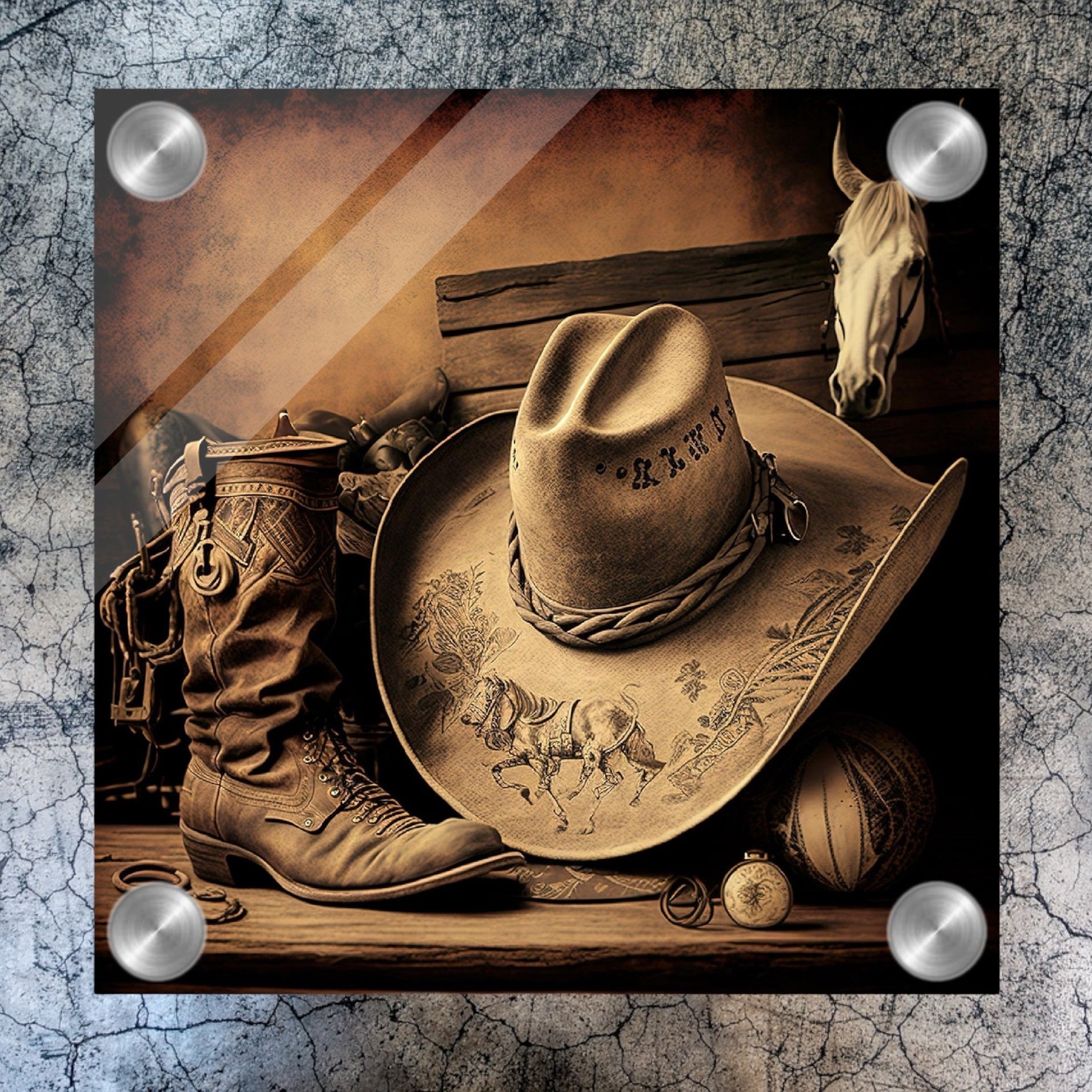 "Cowboy Hat & Boots" Western Acrylic Wall Art - Weave Got Gifts - Unique Gifts You Won’t Find Anywhere Else!