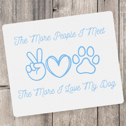 Dog lover mouse pad with peace sign, heart, and paw print
