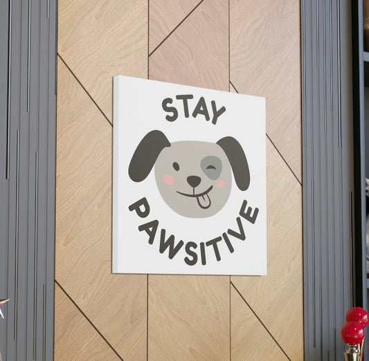 Stay Pawsitive canvas wall art with winking dog
