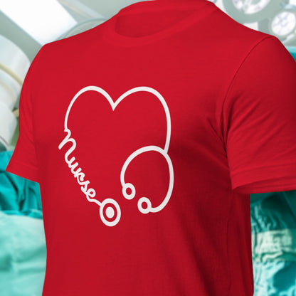 Nurse t-shirt with heart-shaped stethoscope graphic
