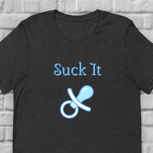 Suck It t-shirt with baby pacifier graphic
