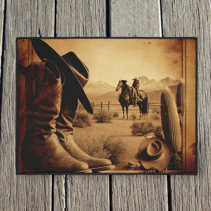 "Western Cowboy Hat & Boots" Floor Mat - Weave Got Gifts - Unique Gifts You Won’t Find Anywhere Else!