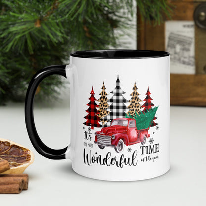 Christmas coffee mug with red truck and tree
