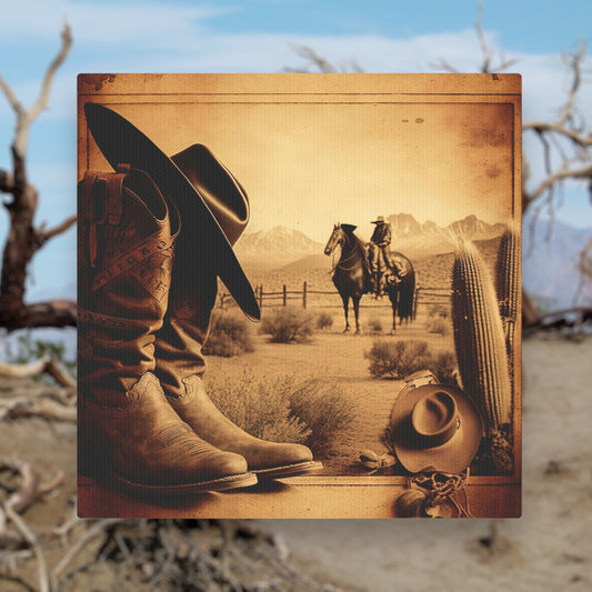 Sepia cowboy boots and hat wall art
