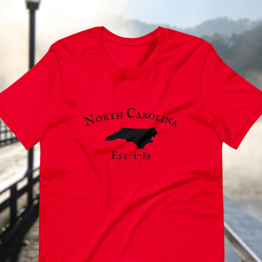 North Carolina t-shirt with state outline and EST. 1789
