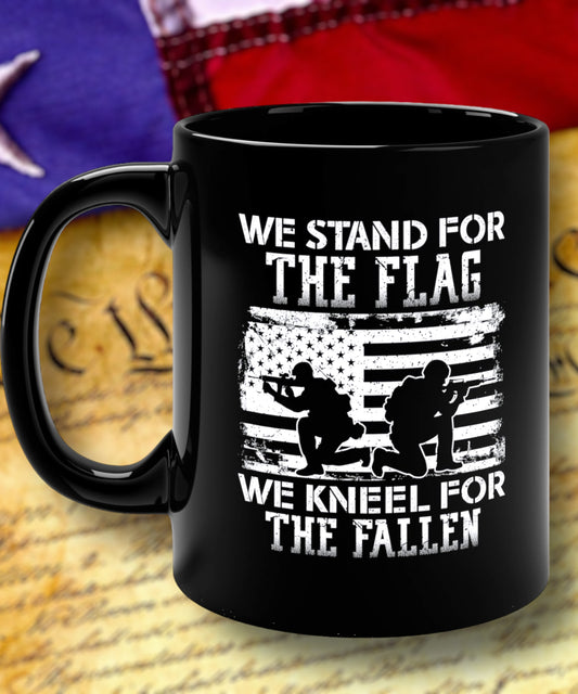 "Stand for the Flag, Kneel for the Fallen" military coffee mug
