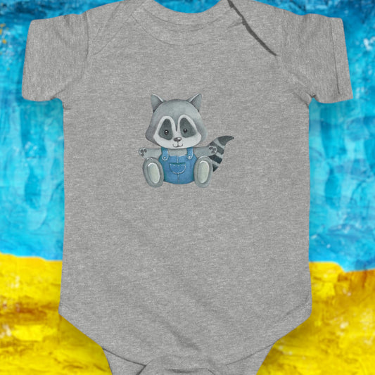 Raccoon Baby Bodysuit with Cartoon Graphic
