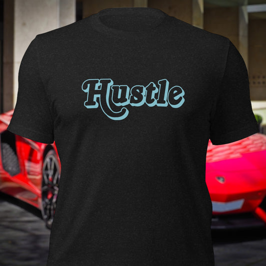 Hustle t-shirt with light blue highlights
