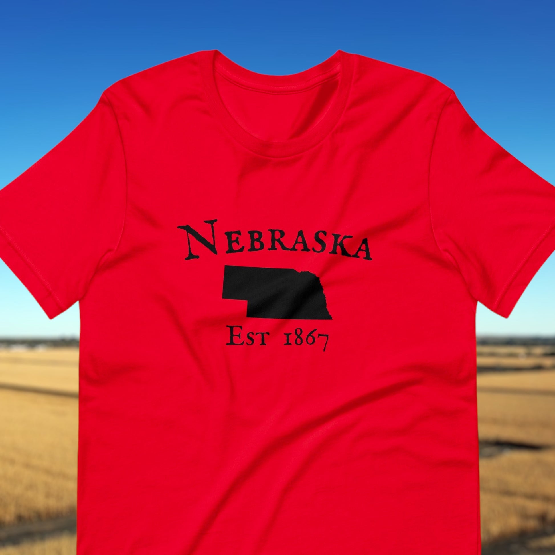 Nebraska t-shirt with state outline and EST. 1867
