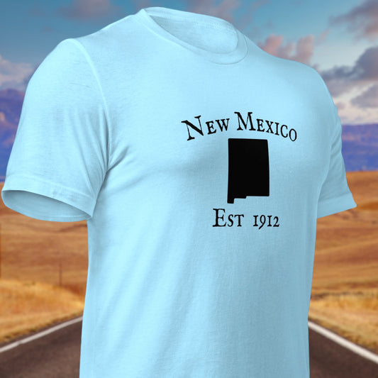 New Mexico pride t-shirt with state outline and established date