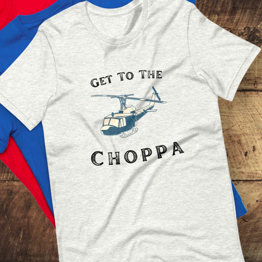 Get to the Choppa t-shirt with military helicopter graphic
