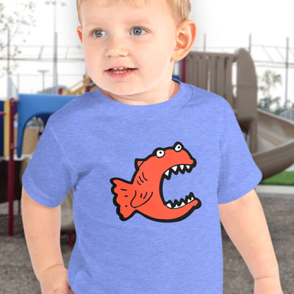 Fun and unique kids t-shirt featuring a colorful piranha design
