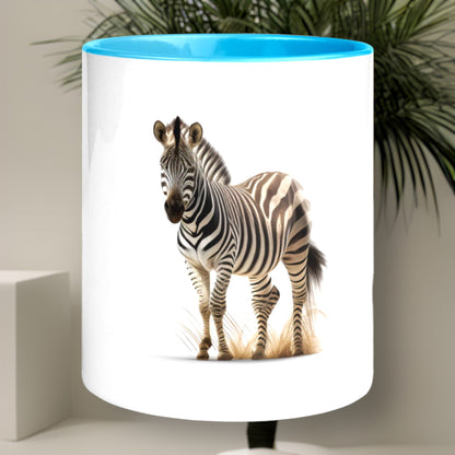 Zebra coffee mug with vibrant photo design and color rim
