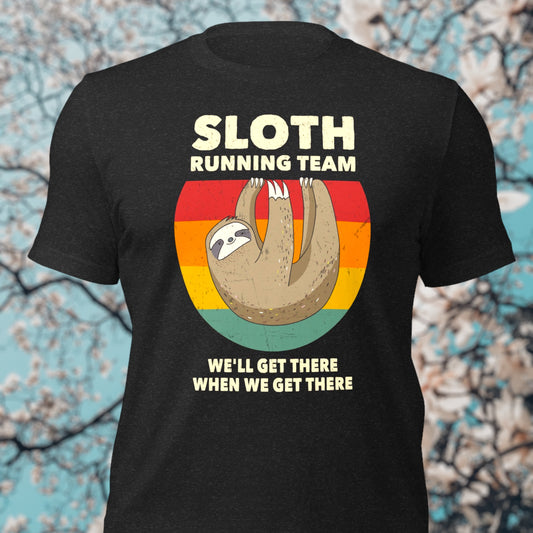 Sloth Running Team t-shirt with retro colors
