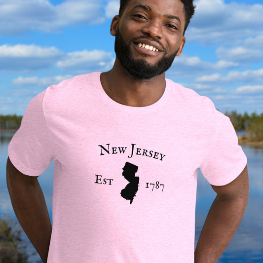 New Jersey t-shirt with state outline and EST. 1787
