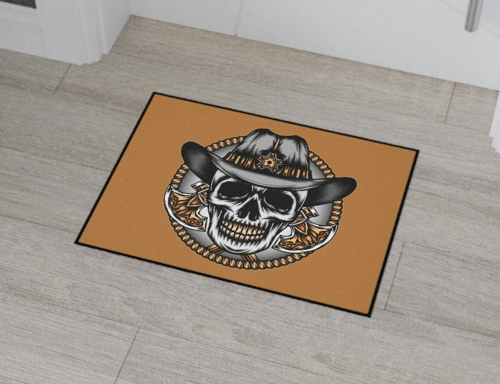 Step into cowboy culture with the "Skull Cowboy" doormat.