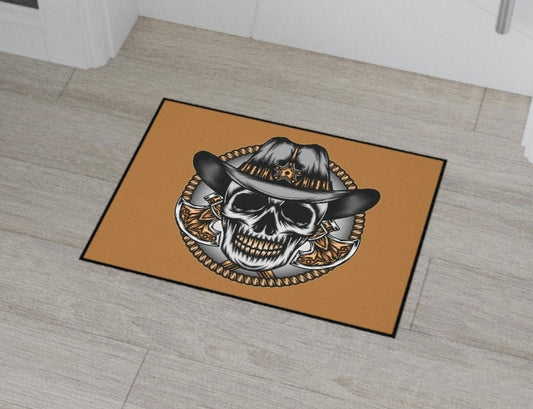 Skull cowboy doormat with western design
