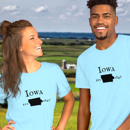 Iowa t-shirt with state outline and est date
