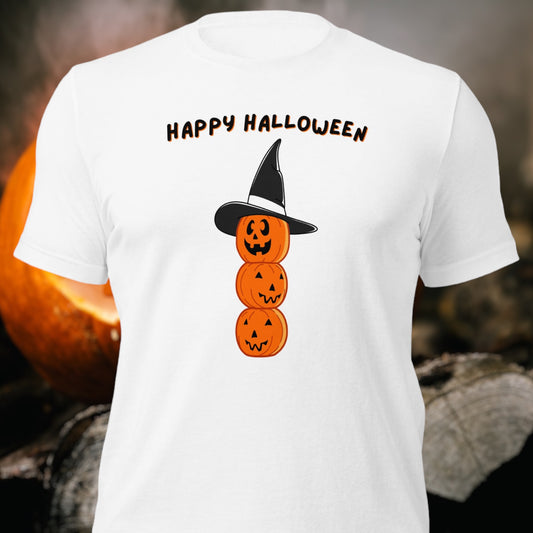 Happy Halloween t-shirt with jack-o'-lanterns graphic
