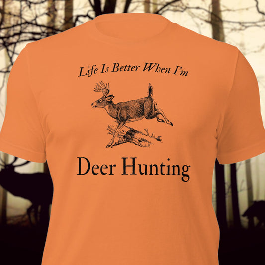 Deer hunting passion t-shirt with deer silhouette and rifle design