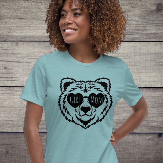 Girl Mom t-shirt with grizzly bear in sunglasses graphic
