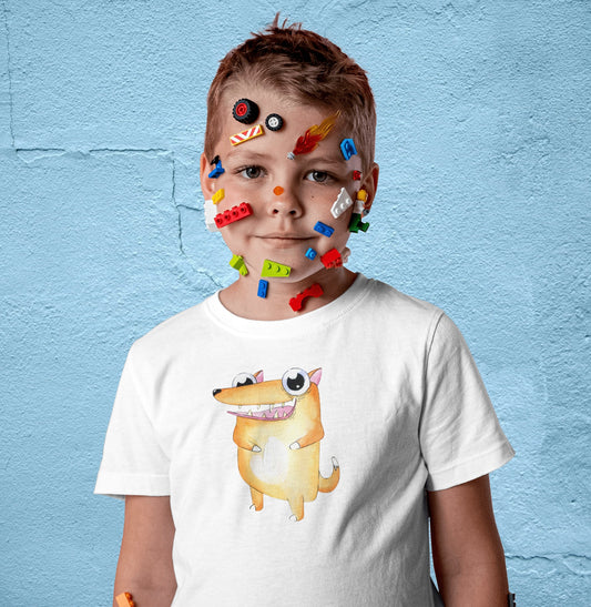 Kids dog shirt with silly cartoon dog
