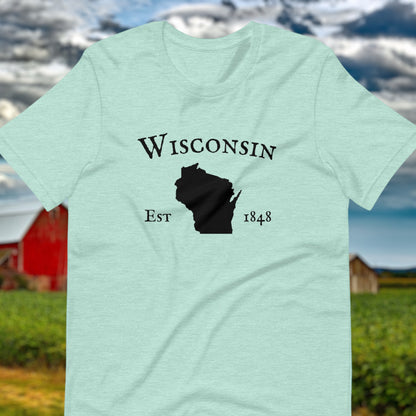 Wisconsin shirt with state outline and "Est. 1848" text
