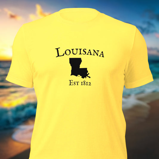 Louisiana t-shirt with state outline and est date
