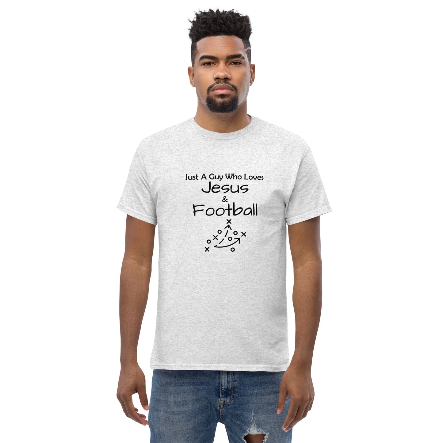 "Just A Guy Who Loves Jesus & Football" T-Shirt - Weave Got Gifts - Unique Gifts You Won’t Find Anywhere Else!