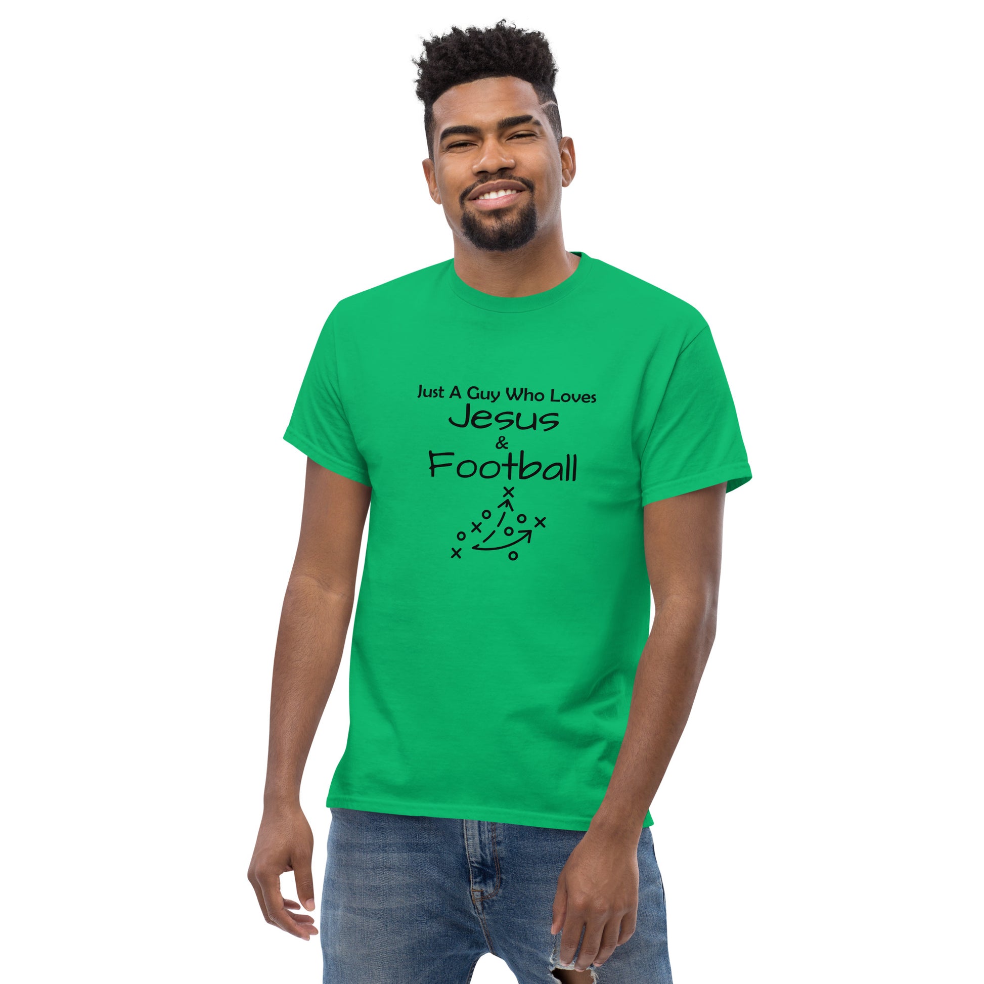 "Just A Guy Who Loves Jesus & Football" T-Shirt - Weave Got Gifts - Unique Gifts You Won’t Find Anywhere Else!