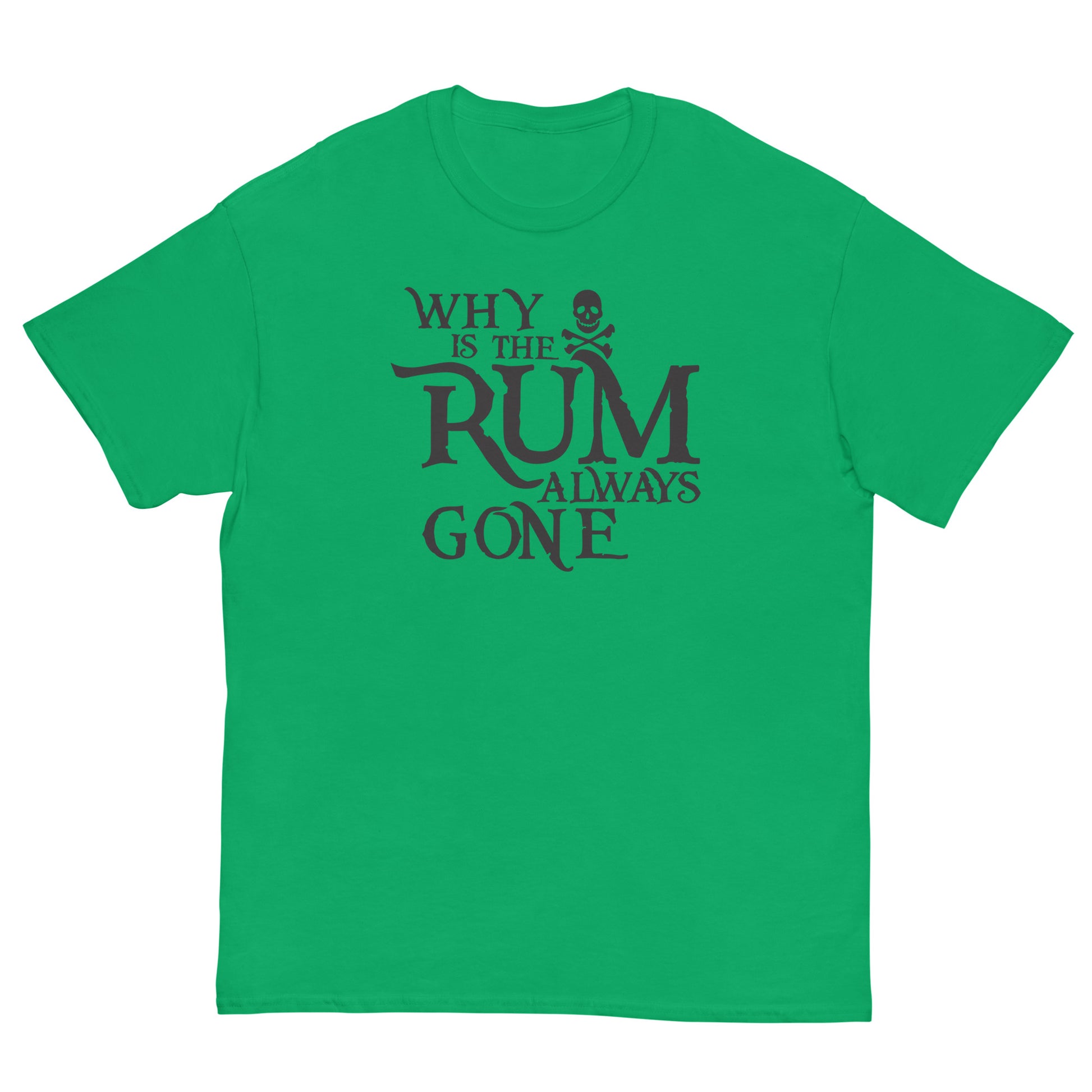 Men's pirate shirt with "Why is the Rum Always Gone?"
