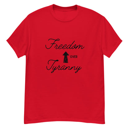 Anti government t-shirt with “Freedom Over Tyranny” design
