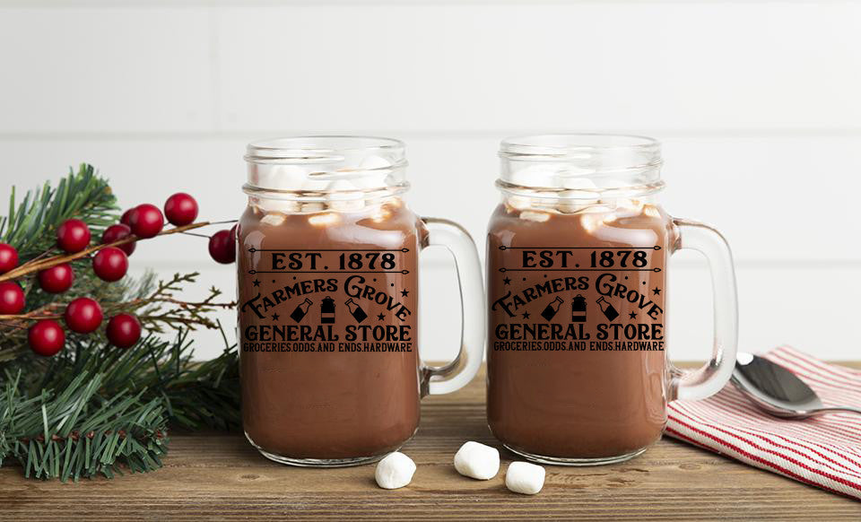 Rustic mason jar set with general store logo
