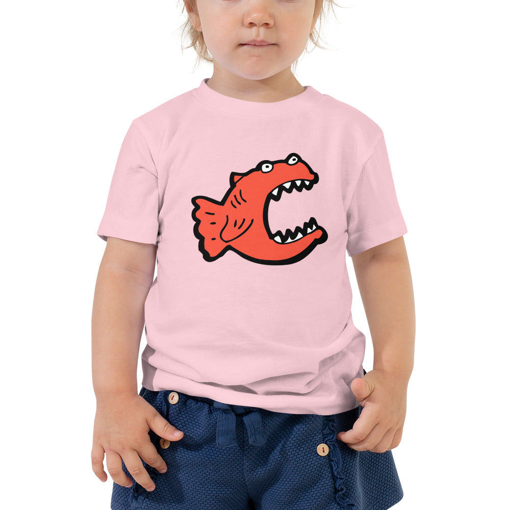 Bright cartoon piranha graphic tee for boys and girls
