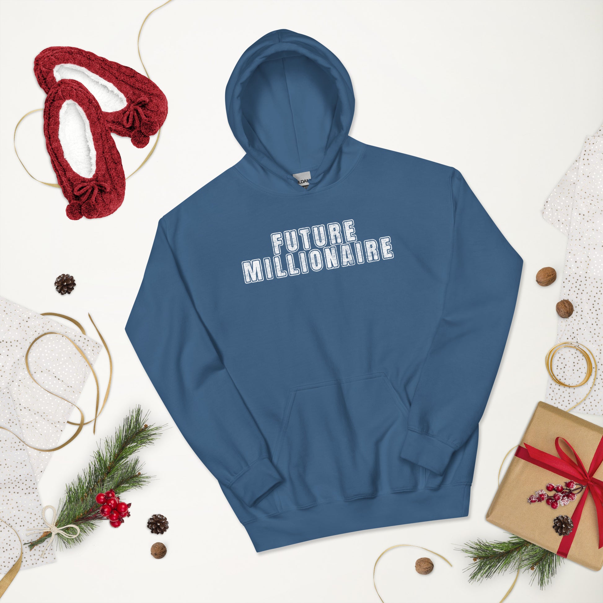 Future Millionaire hoodie in black with bold text
