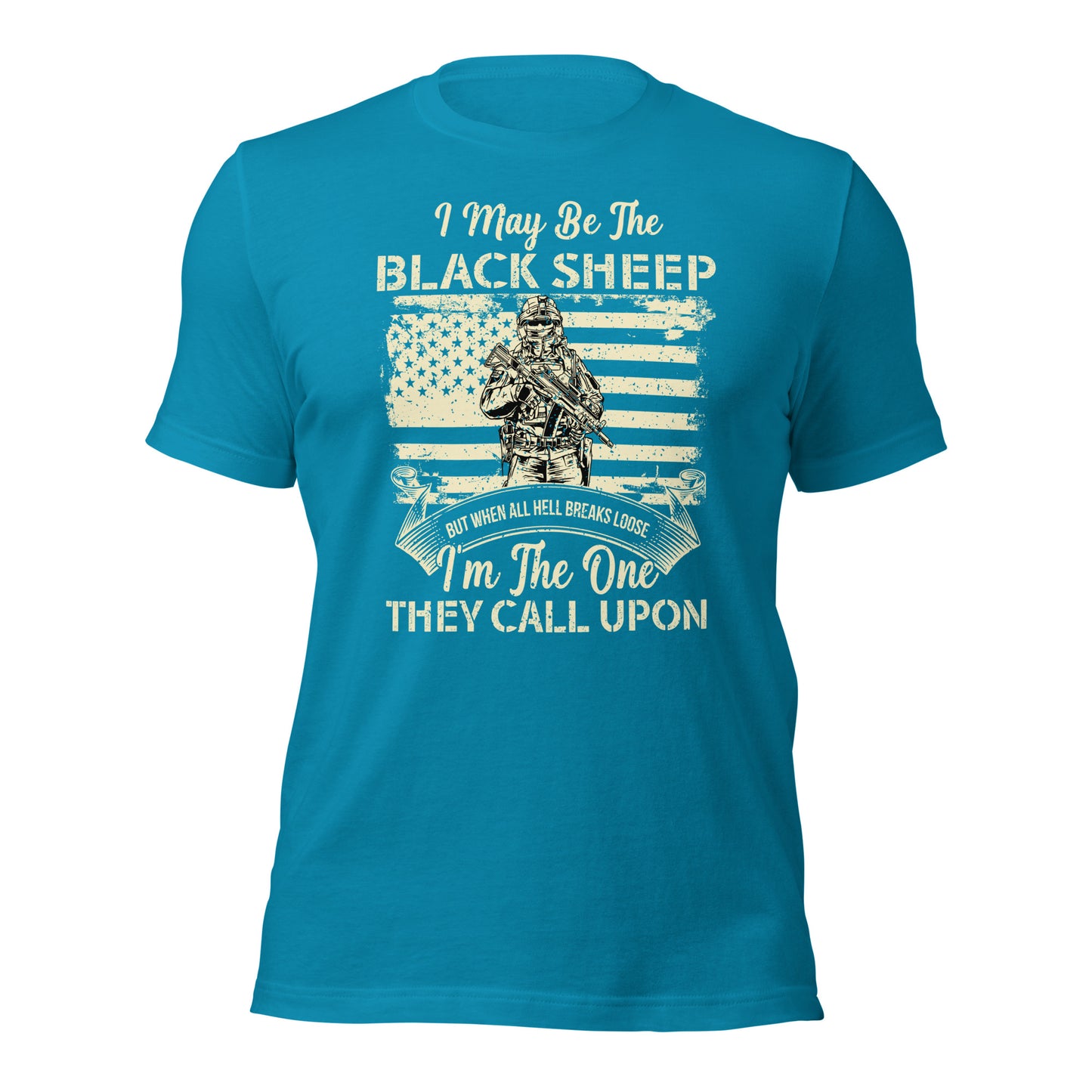 Soldier holding rifle with rustic American flag graphic tee
