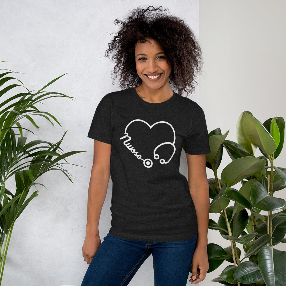 Unique nurse shirt with heart stethoscope graphic for women
