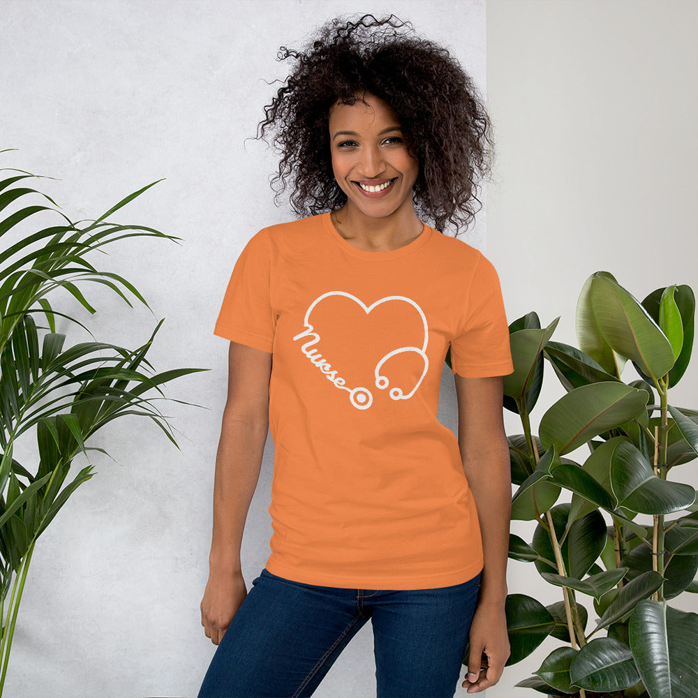 Stylish nurse shirt with heart and stethoscope design
