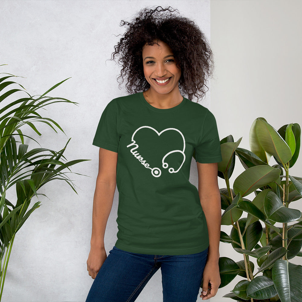 Meaningful nursing t-shirt with heart stethoscope and cursive text
