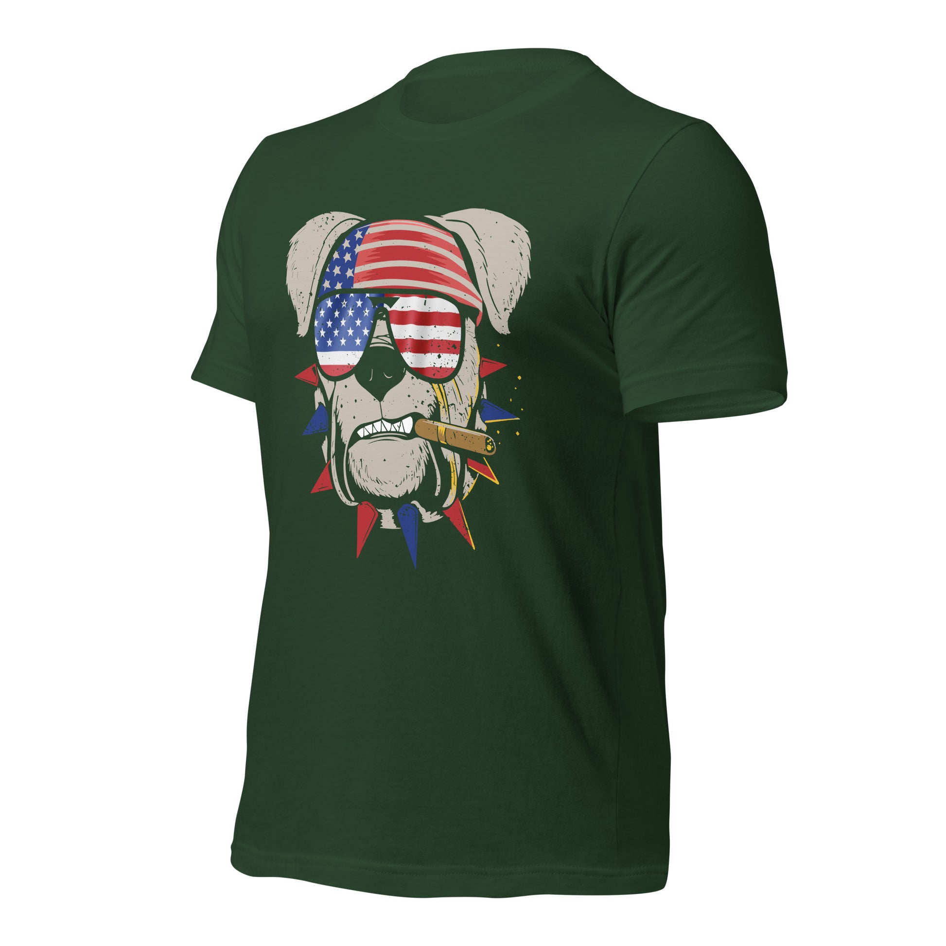 Vintage-style bulldog shirt with flag sunglasses
