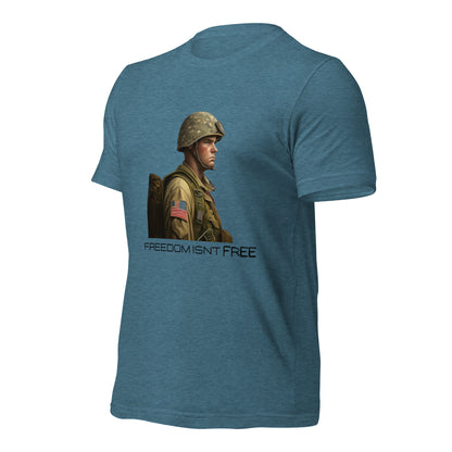 Bold soldier graphic t-shirt with patriotic message
