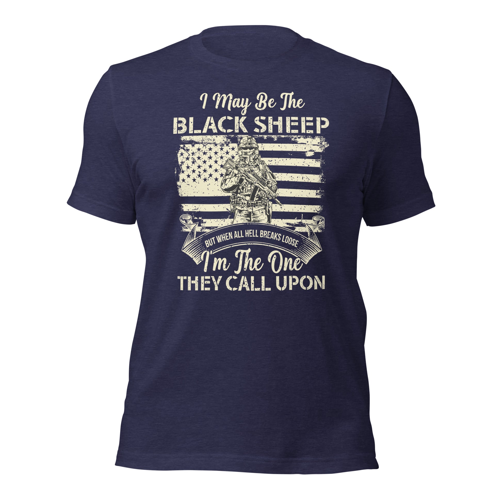 Veteran t-shirt with black sheep design and patriotic theme
